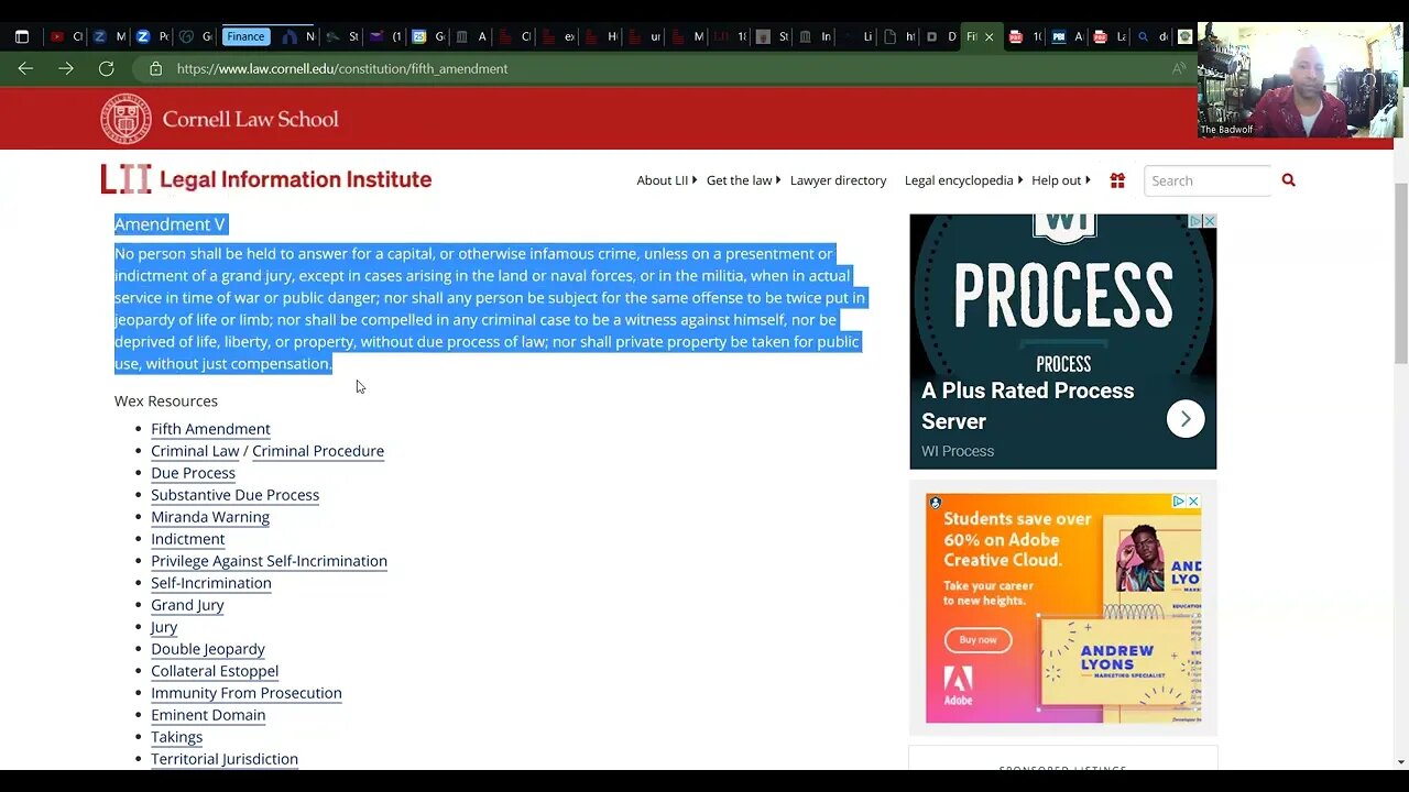 The 5th Amendment: Due Process, Right to not Self Incriminate, Jurisdiction and more...