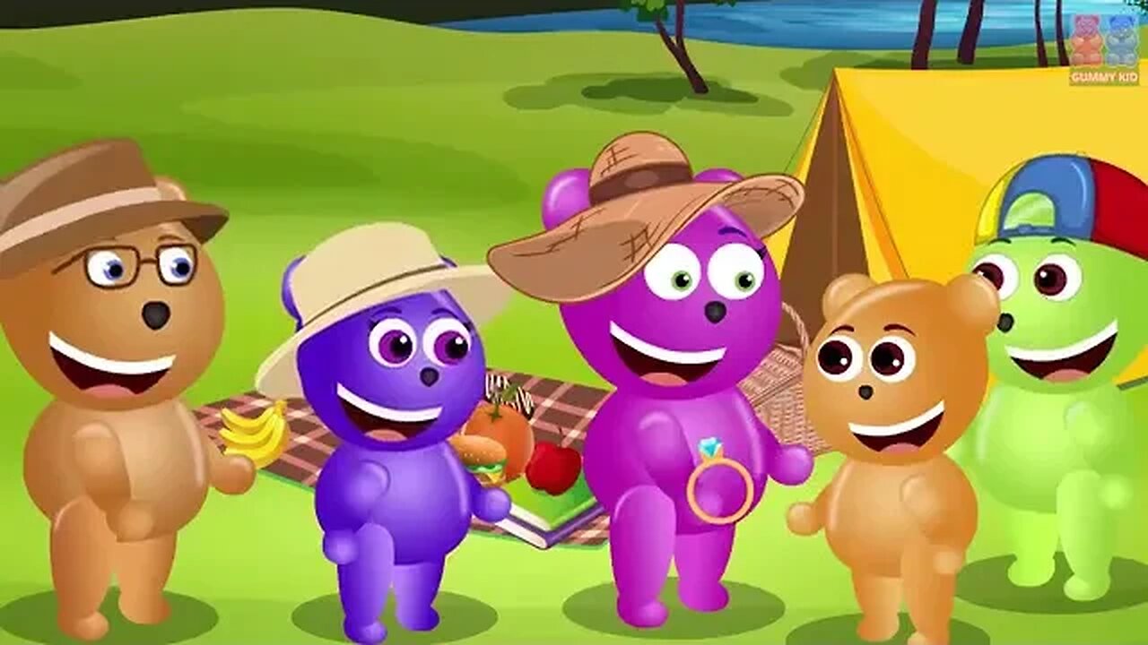 Mega Gummy bear chewing bubble gum from gumball machine finger family daddy song for fun