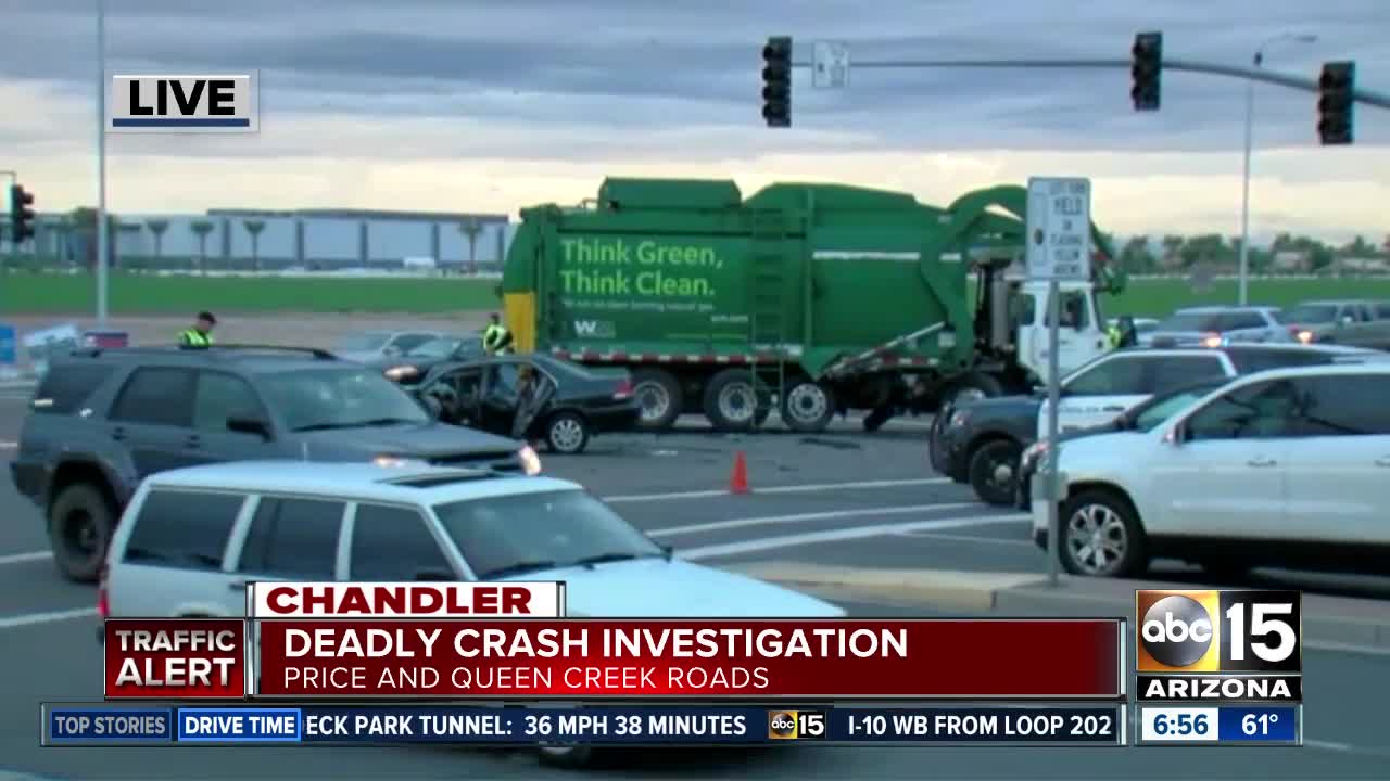 One person dead in crash with garbage truck in Chandler