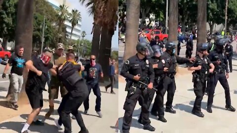 Fights Break Out Between Antifa And AntiVaxxers In California!!!