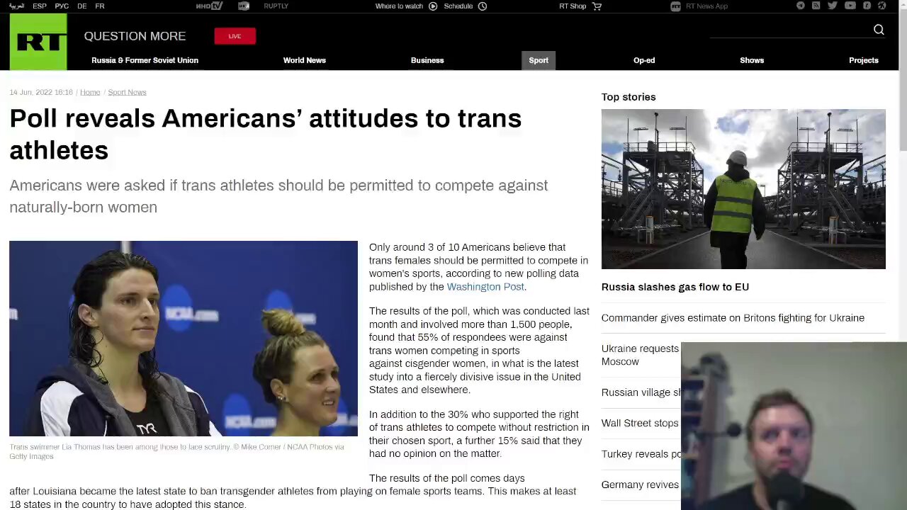 Upwards of 55% of Americans are against trans women competing in Women's sports