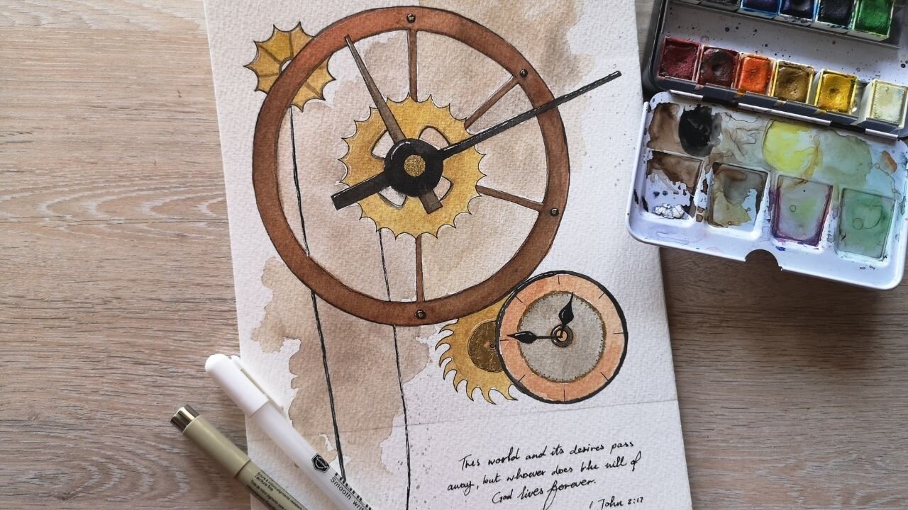 PaintwithMe: Watercolour Steampunk Clock⏰ // Episode 02