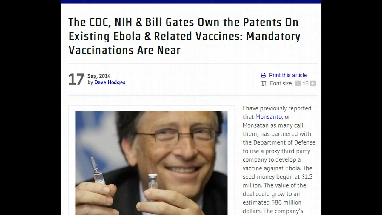 'First Case of Ebola HERE & Proof Bill Gates Wants to Use it as Depopulation Agent' - 2014