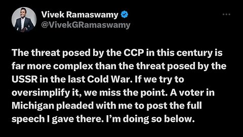 Vivek Ramaswamy On The Threat Posed By The CCP.