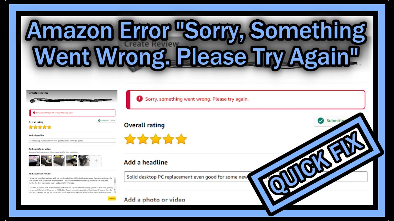 Amazon Error "Sorry, Something Went Wrong. Please Try Again" or "Hmm, That Didn't' Work" - EASY FIX!