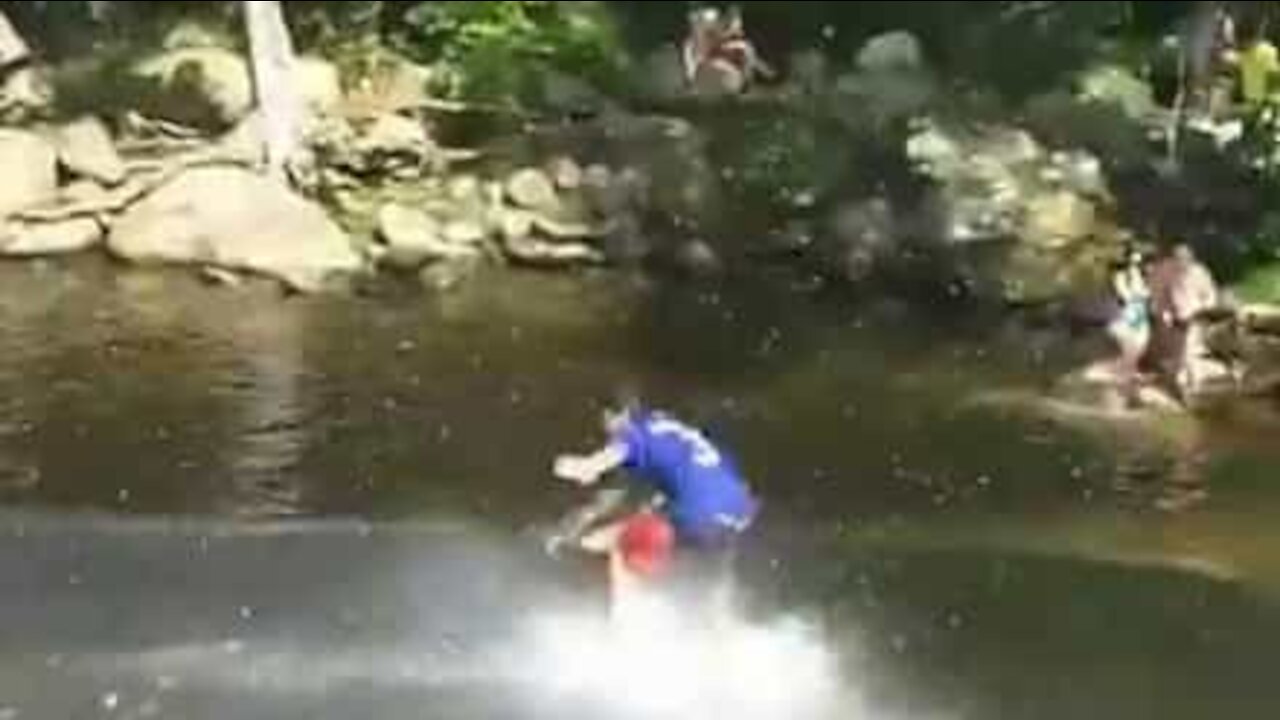 Friends have fun on natural 'water park'