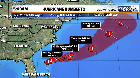 Humberto now a Category 1 hurricane with 85 mph winds