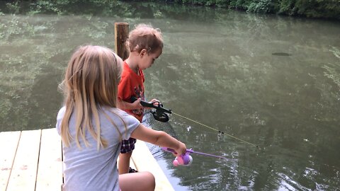 Kids practice Fishing