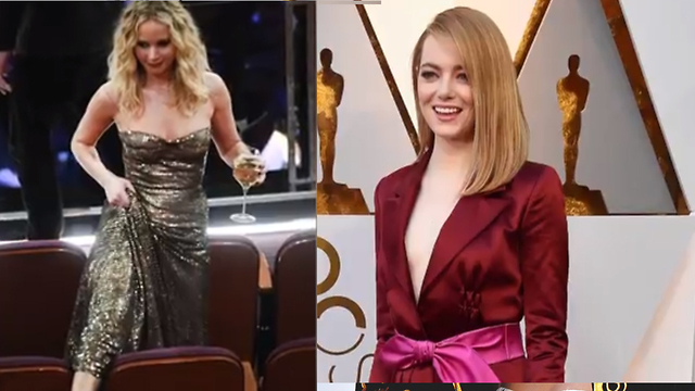 Jennifer Lawrence Jumps Hurdles To Be With BFF Emma Stone | 2018 Oscars