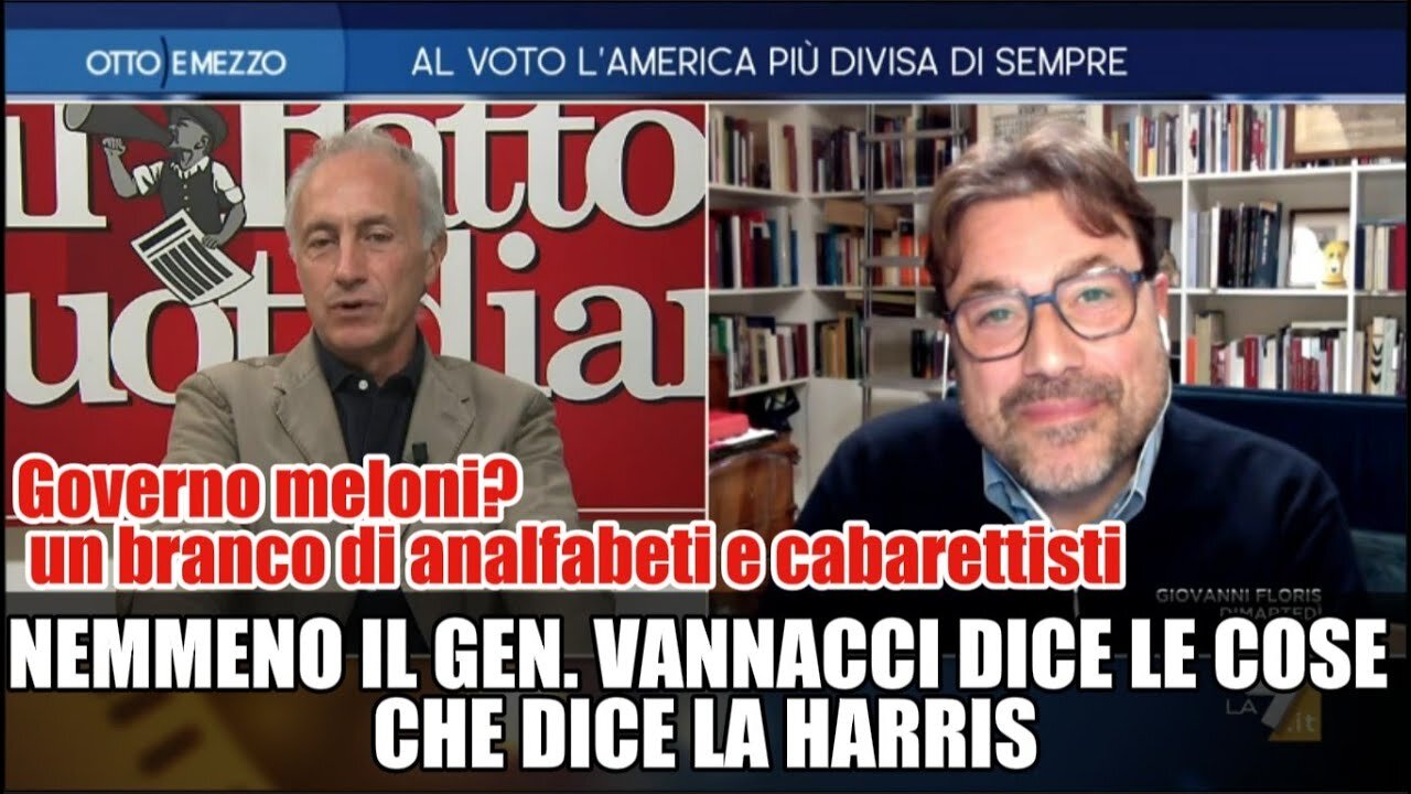 Travaglio in tv sulle elezioni presidenziali americane del 5 novembre 2024 Harris?Pericolo 3° guerra mondiale.Trump?simile a Berlusconi.Travaglio definisce il governo di Lady Aspen Merdoni detta Giorgia dei cialtroni,analfabeti e cabarettisti.