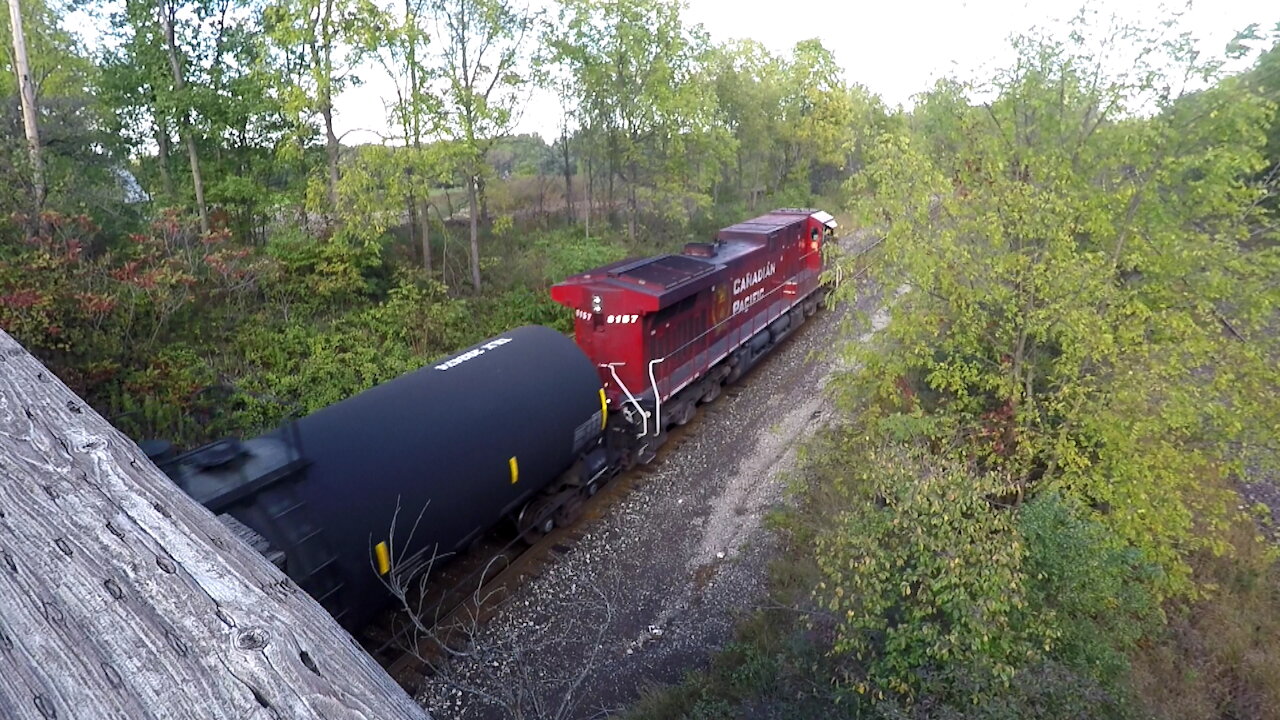 Manifest Train CP 8157 & CP 8647 DPU Locomotives Eastbound From Denfield Road Bridge