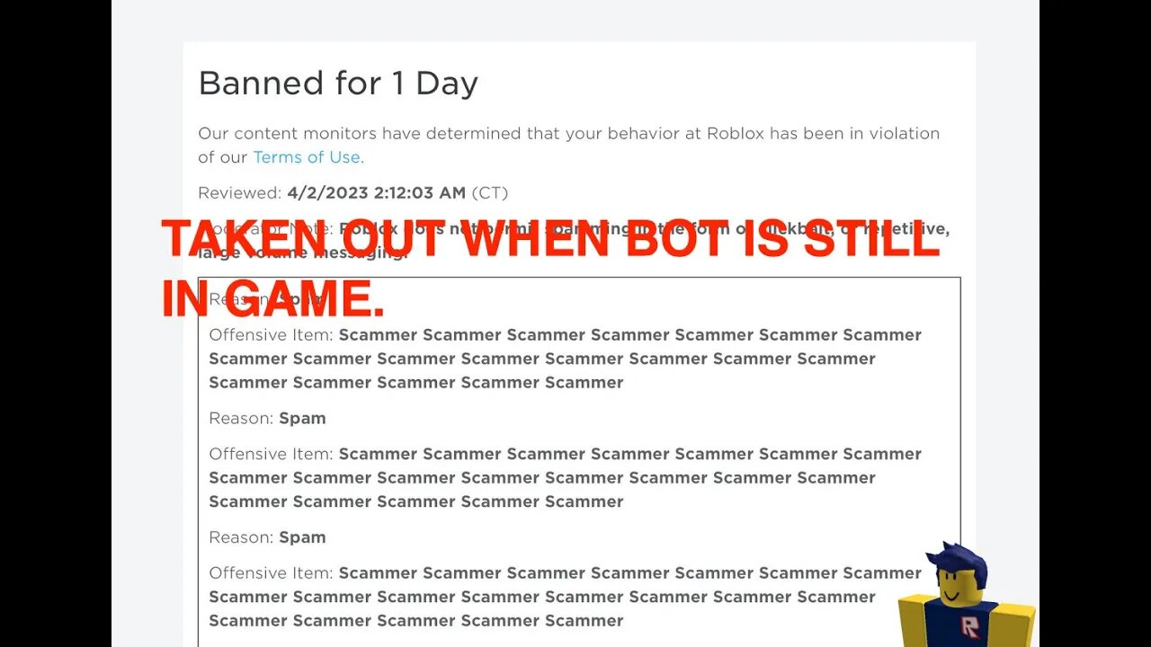 Roblox: Cause of Angrybirdsrio4448's BAN