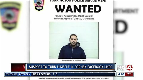 Suspect will turn himself in for 15K Facebook likes