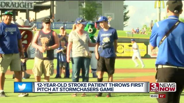 12-year-old stroke victim throws first pitch at Storm Chasers game