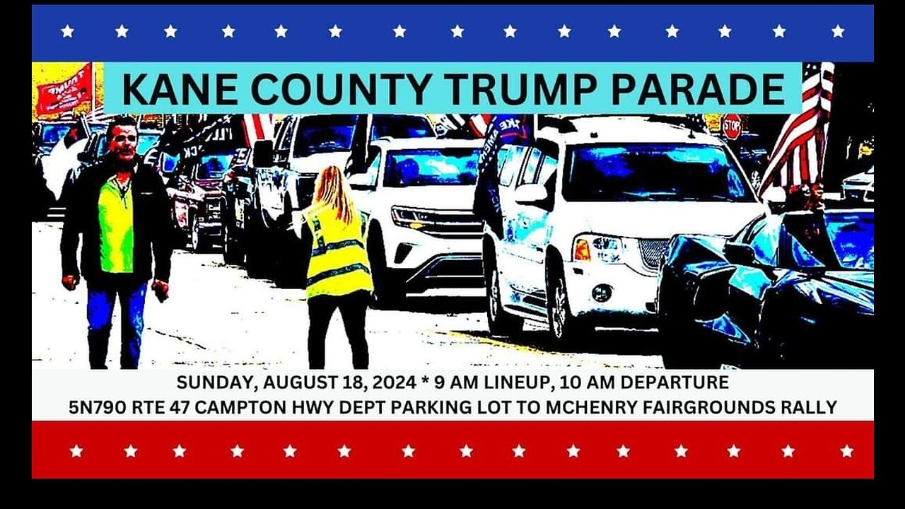 Flags wave chit-chat Kane County Trump parade