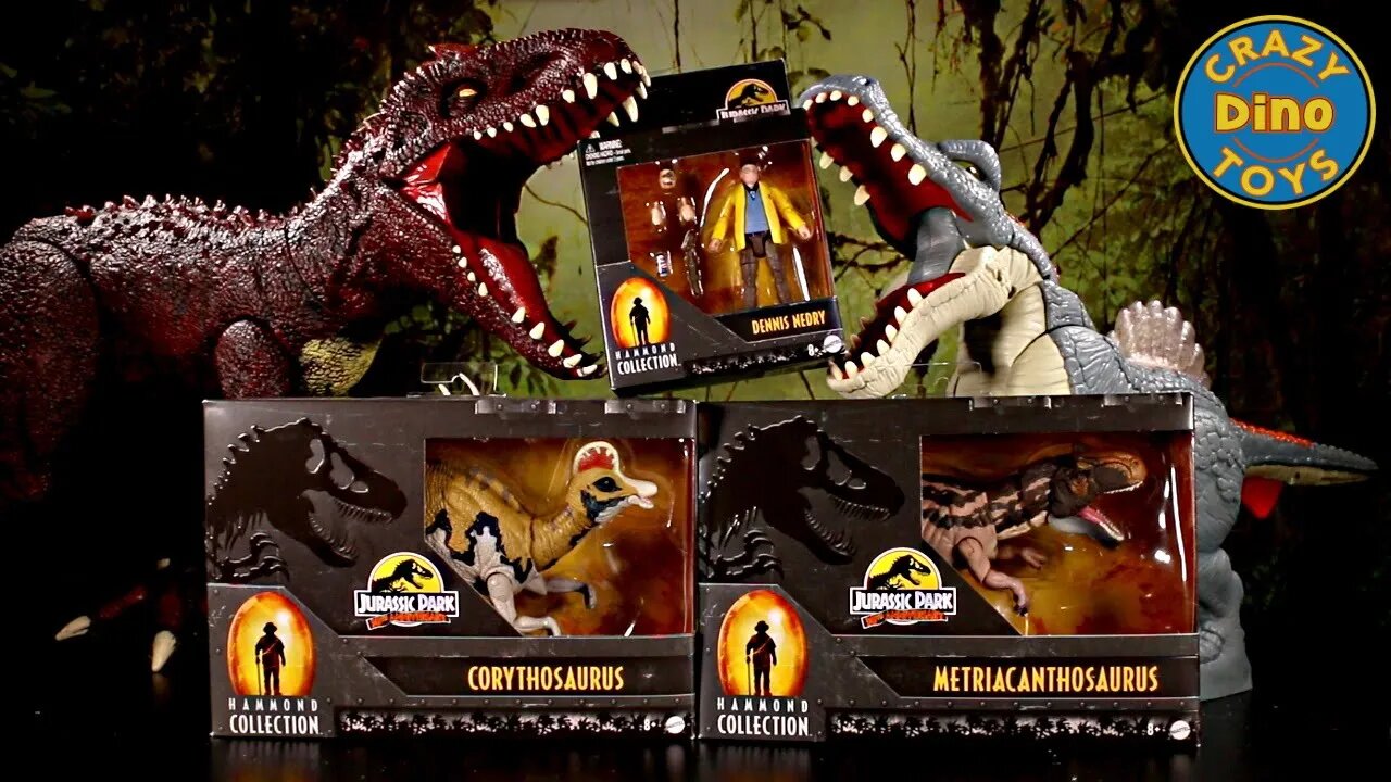 3 New Jurassic Park 30th Anniversary toys Hammond Collection Corythosaurus, Metriacanthosaurus,