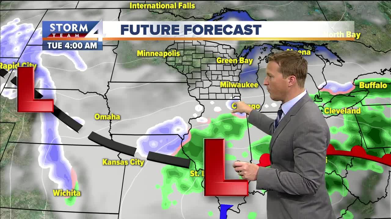 Cloudy Monday, snow moves in late