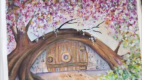 Desenho Aquarela Paisagem: Pintando Árvore Encantada
