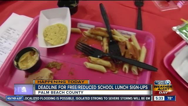 Deadline for free/reduced school lunch sign-ups