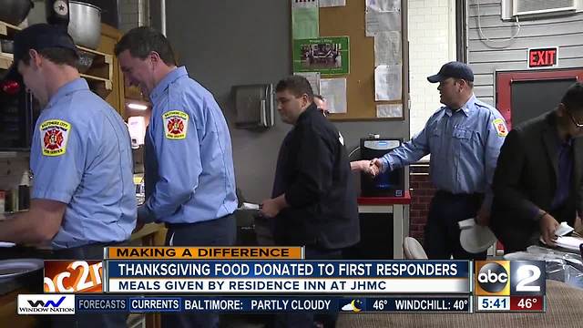 Hotel prepares and delivers a Thanksgiving meal to first responders in Baltimore