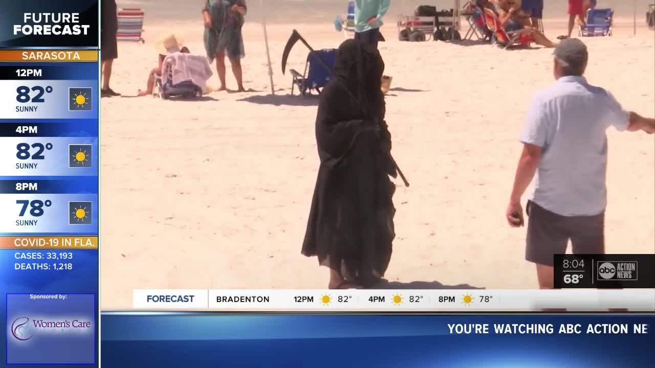 Protesting Grim Reaper makes bizarre TV news appearance