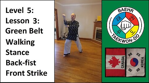 Baehr Taekwondo: 05-03: Green Belt: Walking Stance - Back-fist Front Strike