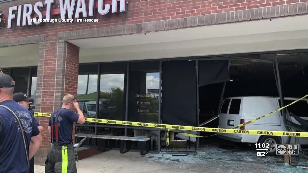 Van crashes into restaurant during busy lunch hour