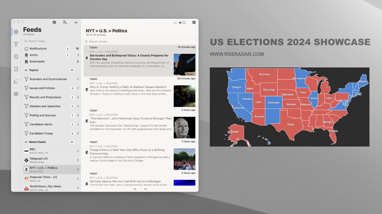 RSS Radar App: US Election 2024 Showcase