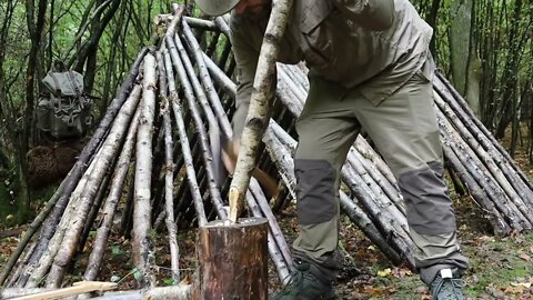 Solo Moss Survival Shelter Build &16