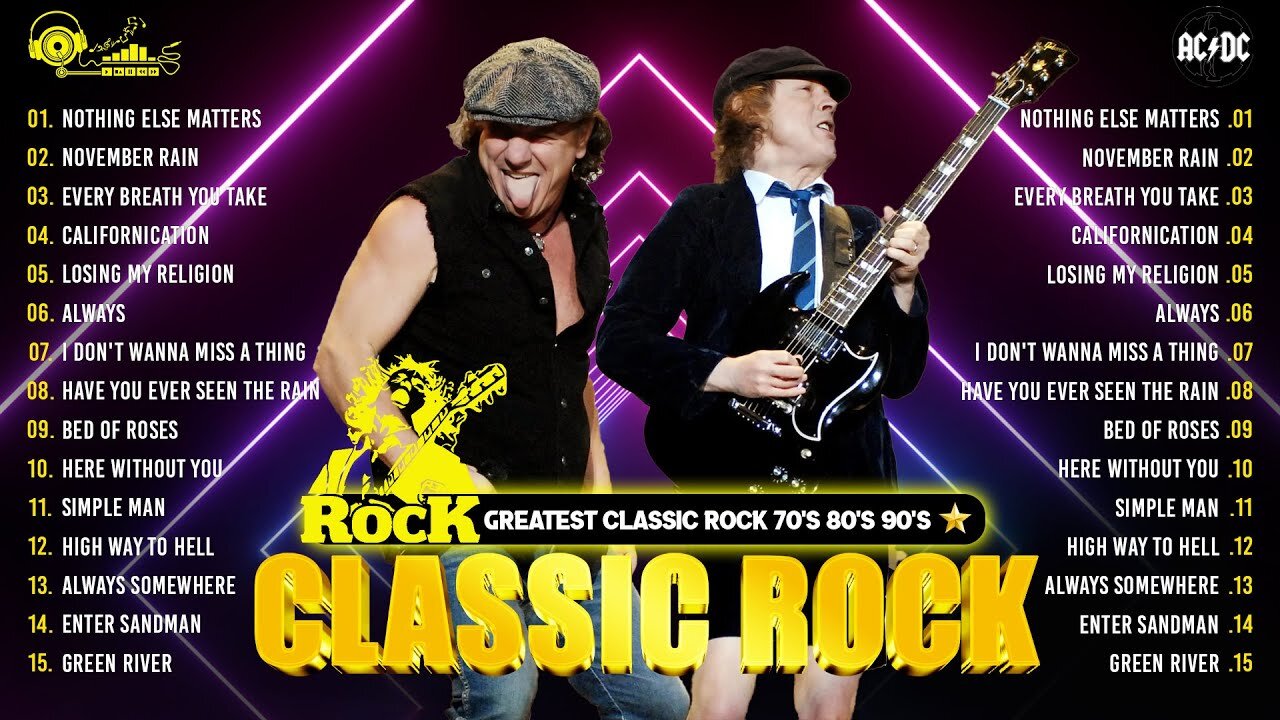 ACDC, Queen, Bon Jovi, Scorpions, Guns N Roses, Aerosmith - Best Classic Rock Songs 80's 90's