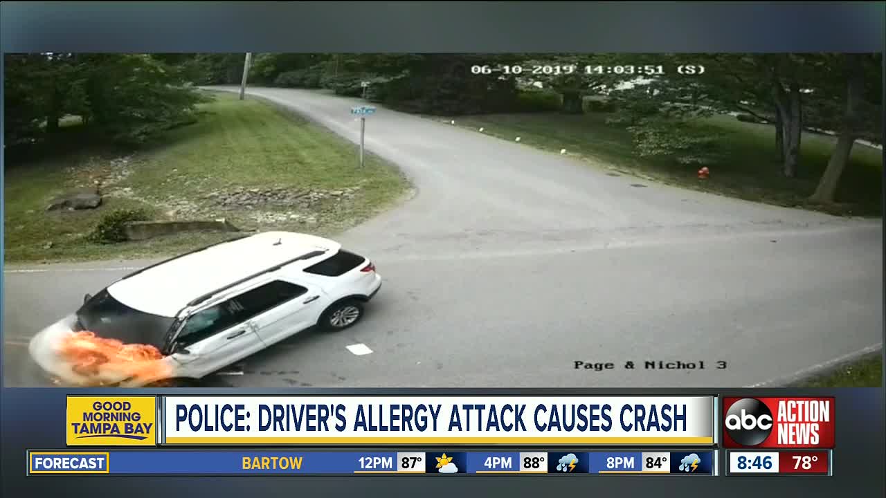 Driver loses control, crashes vehicle after allergy attack, police say