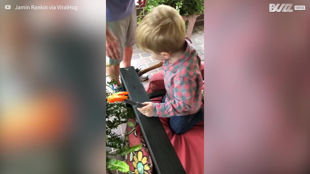 Kid's hilarious faceplant after removing a nail