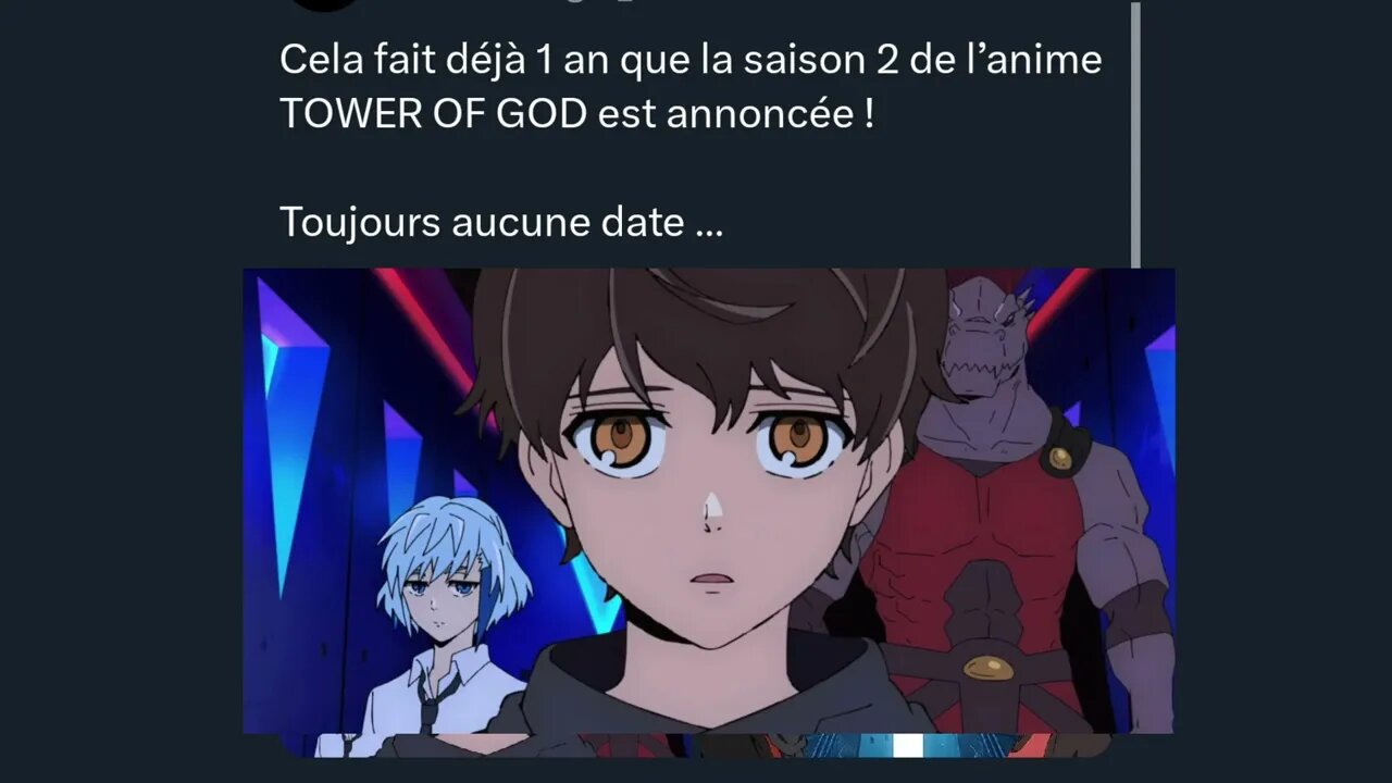 Cela fait déjà 1 an que la saison 2 de l’anime TOWER OF GOD est annoncée ! Toujours aucune date …