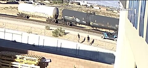 Las Vegas police looking for 3 men in Razor who may have damaged rail car