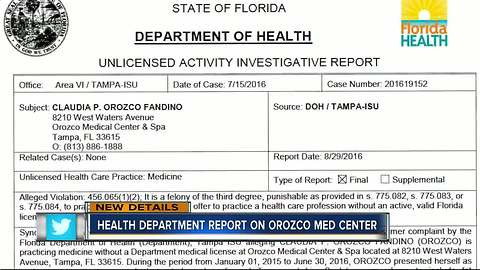 Health Department report on Orozco Medical Center