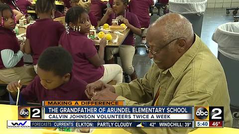 90-year-old grandfather stays active by volunteering at Arundel Elementary in Baltimore