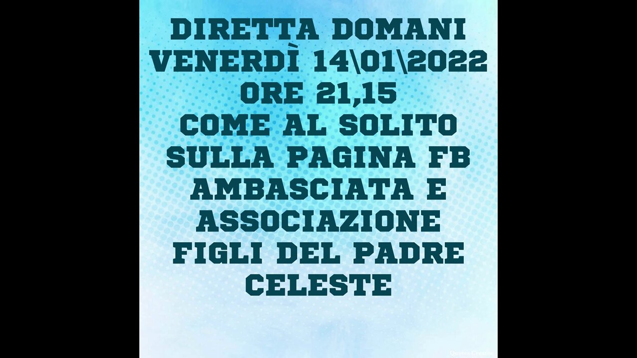 DIRETTA FB VENERDI 14.01.2022 ORE 21.15