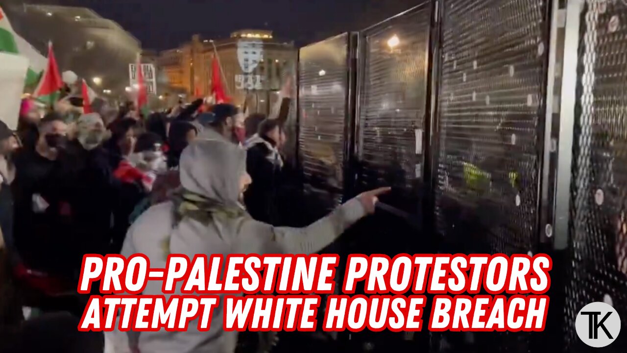 Pro-Palestine Protesters Attempting to Breach the Security Fencing Outside of the White House