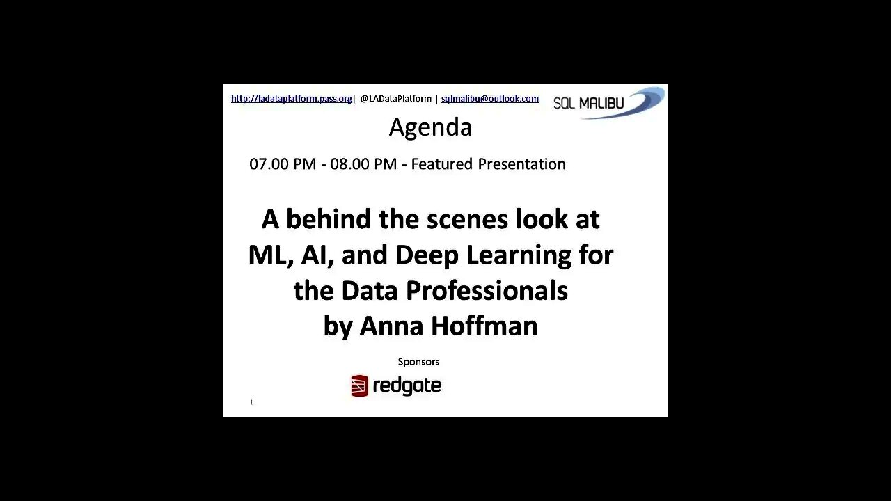 January 2020 session - ML, AI, and DL for Data Professionals by Anna Hoffman (@AnalyticAnna)