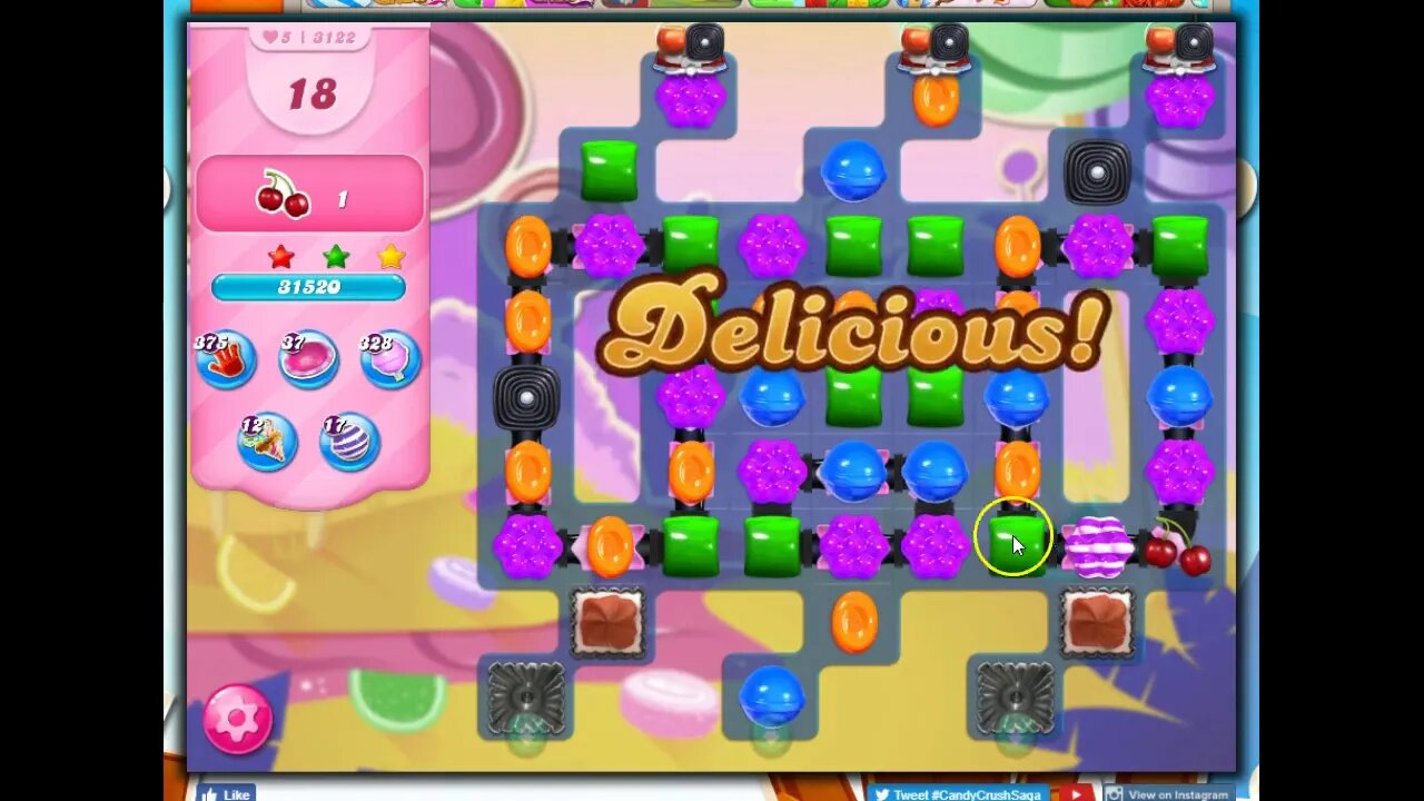 Candy Crush Level 3122 Talkthrough, 30 Moves 0 Boosters