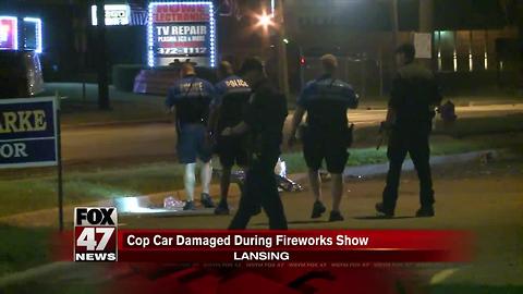 Lansing Police patrol car damaged at fireworks show