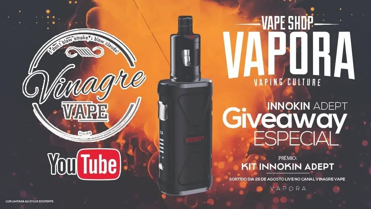 Vapelive Giveaway do Kit Innokin Adept patrocionado pela Vape Shop Vapora