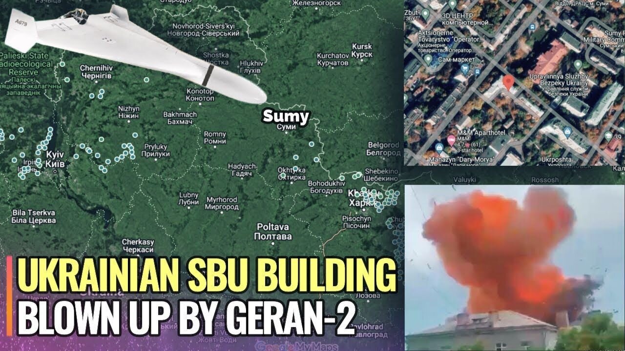 Moment of Geran-2 kamikaze drone blown up Ukrainian intelligence building in Sumy region