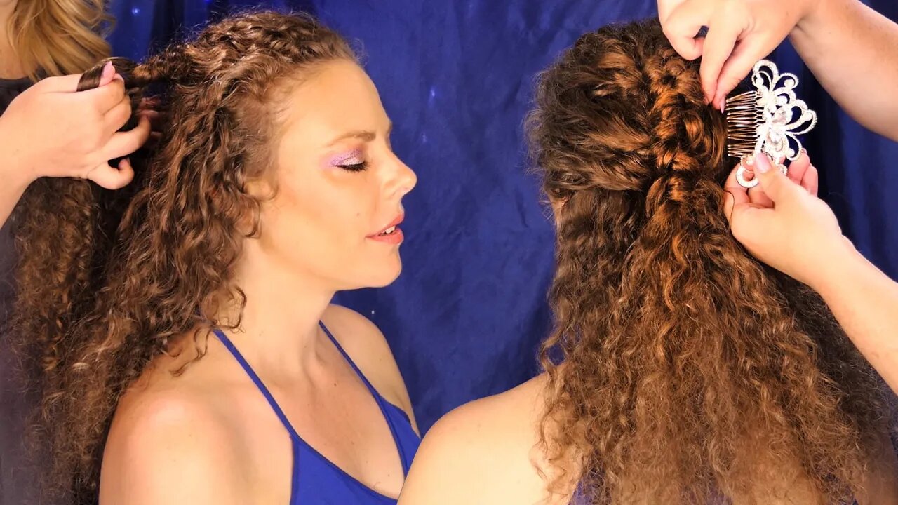 ASMR 💕 Kyana Braids Corrina's Gorgeous Curly Hair, Diamond Braid Tutorial, Soft Talking, Tingles ⚡