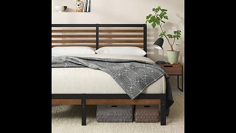 ZINUS Kai Bamboo and Metal Platform Bed Frame with Headboard, No Box Spring Needed