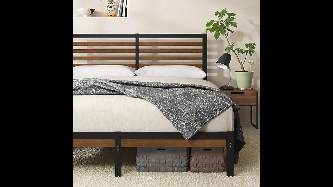 ZINUS Kai Bamboo and Metal Platform Bed Frame with Headboard, No Box Spring Needed
