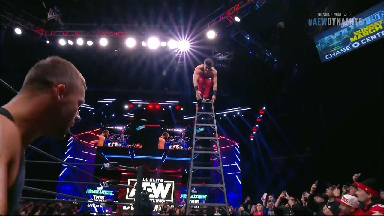 Sammy Guevara hits a Swanton Bomb off of a ladder on AEW Dynamite