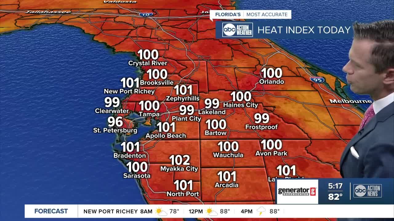 Heat advisory issued for several Tampa Bay area counties, index up to 109°F