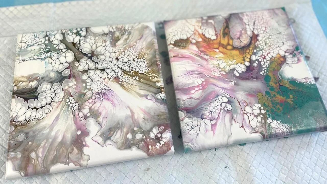 Exquisite Mini Dutch Pearl Pour Twin Paintings! Quick and Relaxing Acrylic Pour Fluid Art