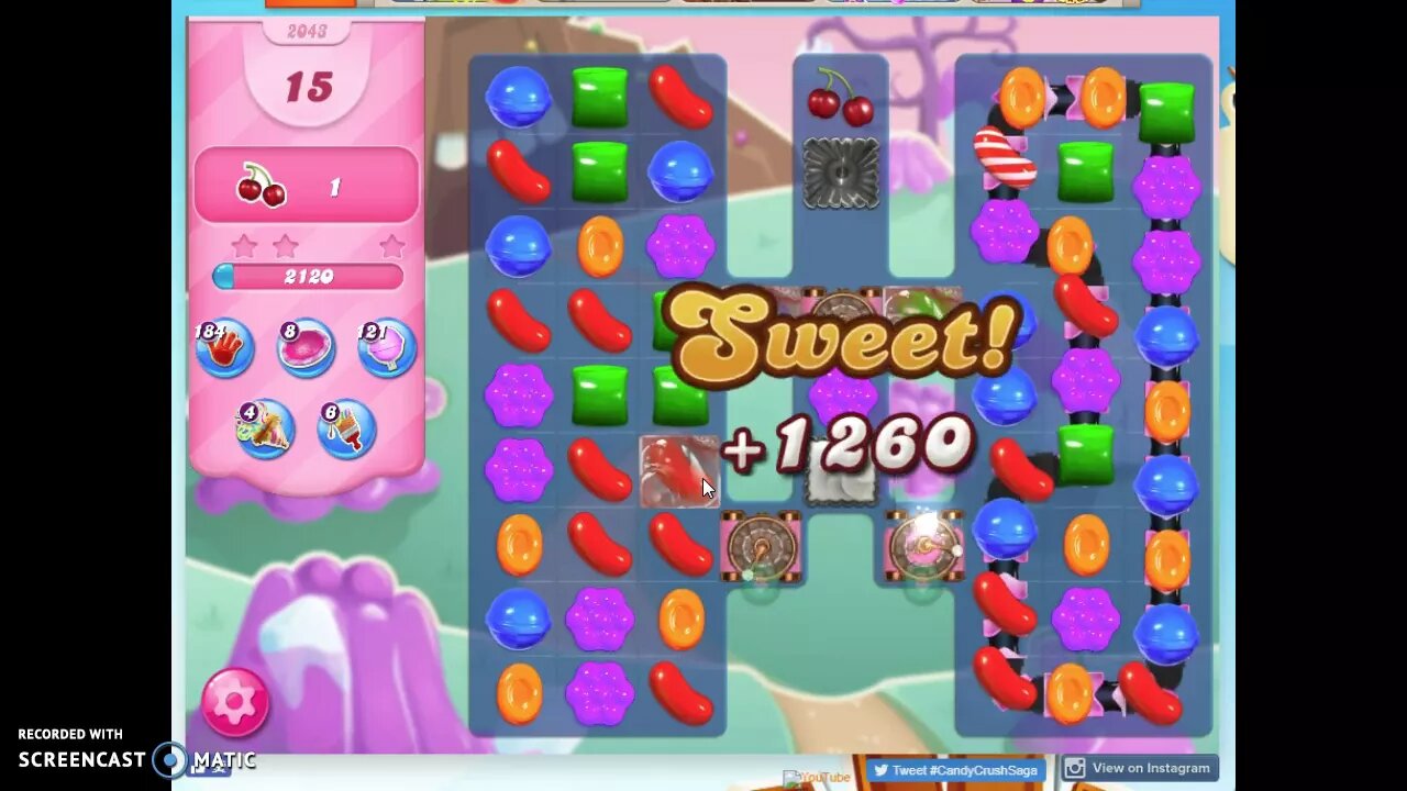 Candy Crush Level 2043 Audio Talkthrough, 2 Stars 0 Boosters